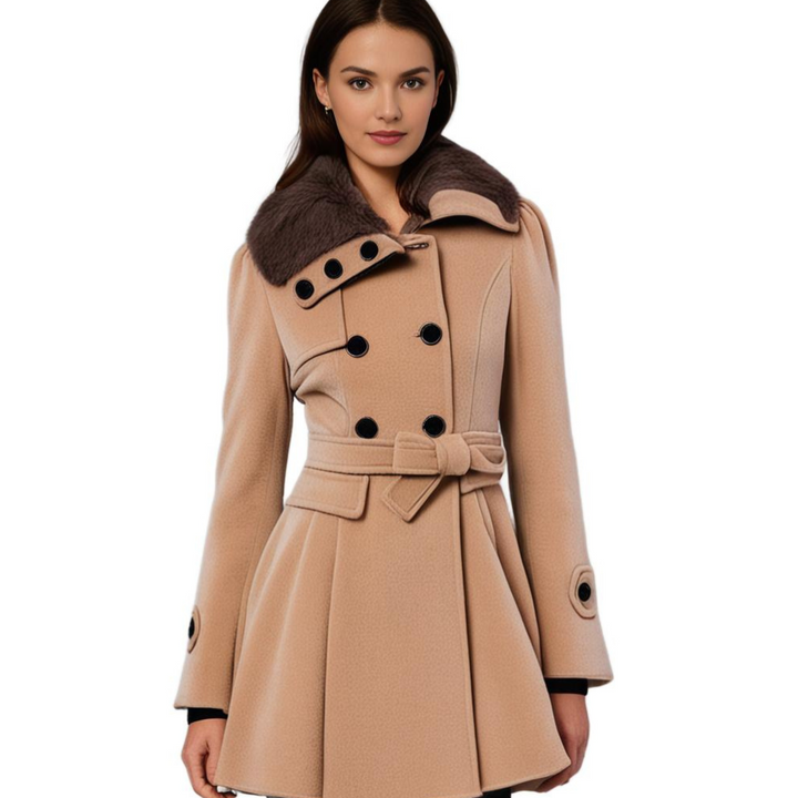 Damen Winterjacke Mit Gürtel Fellfutter Warm Luxuriöse Wärme