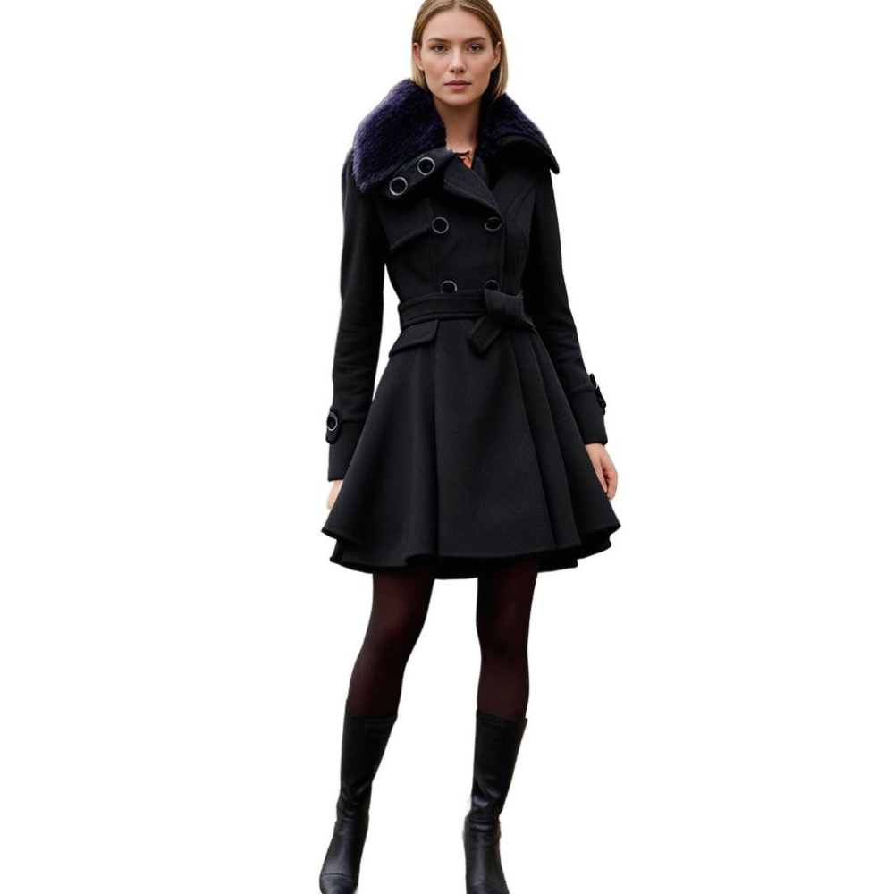 Damen Winterjacke Mit Gürtel Fellfutter Warm Luxuriöse Wärme