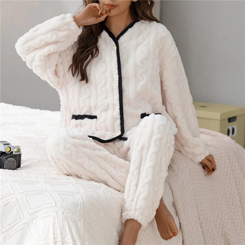 Damen Zweiteiliges Pyjama Set Mit Knopfleiste Strukturierte Oberfläche