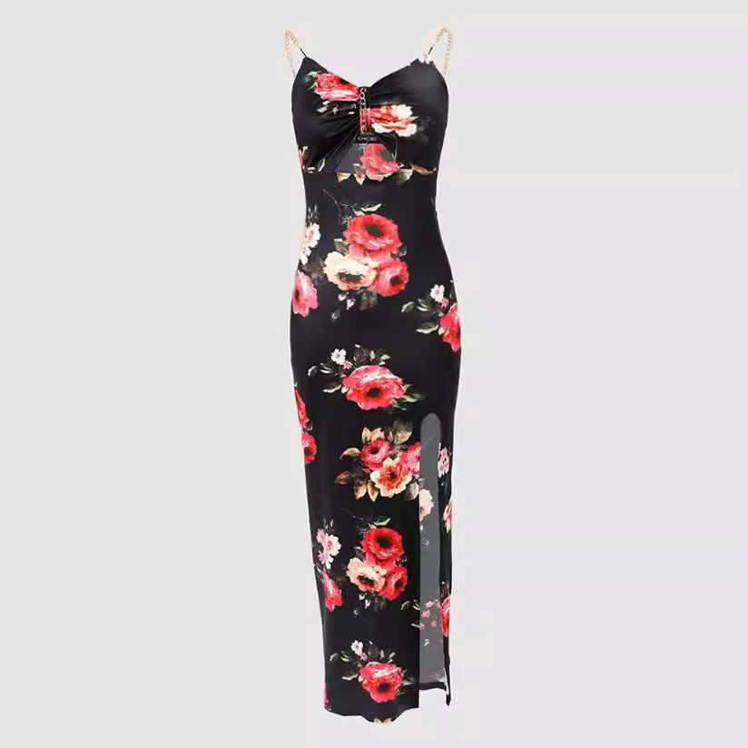 Nara | Damen Figurbetontes Maxikleid – Florales Muster & Cut-Out-Detail - Cocktailkleid
