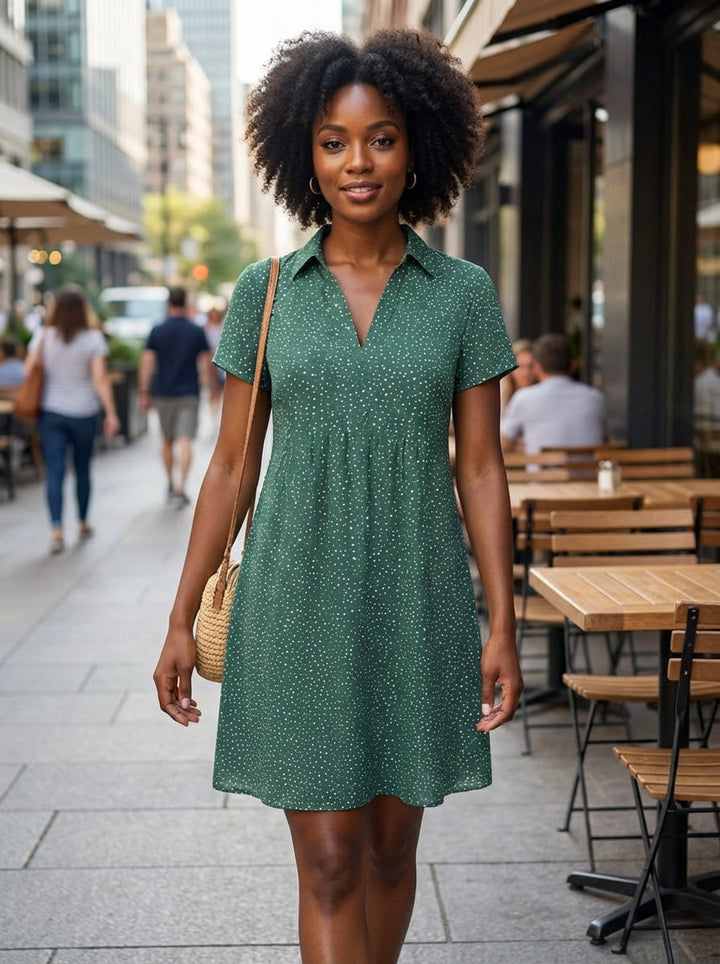 Luna | Damenkleid - Kurzarmkleid mit Kragen