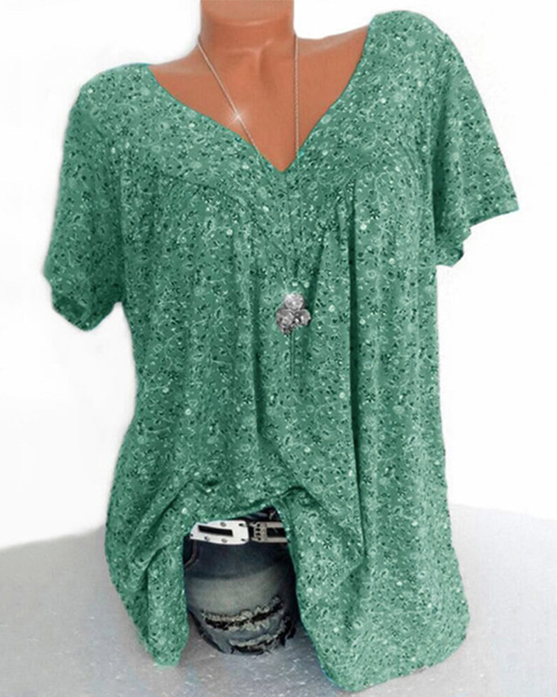 Mechi | Damen Bluse – Floraler Print, Eleganter V-Ausschnitt & Kurze Ärmel