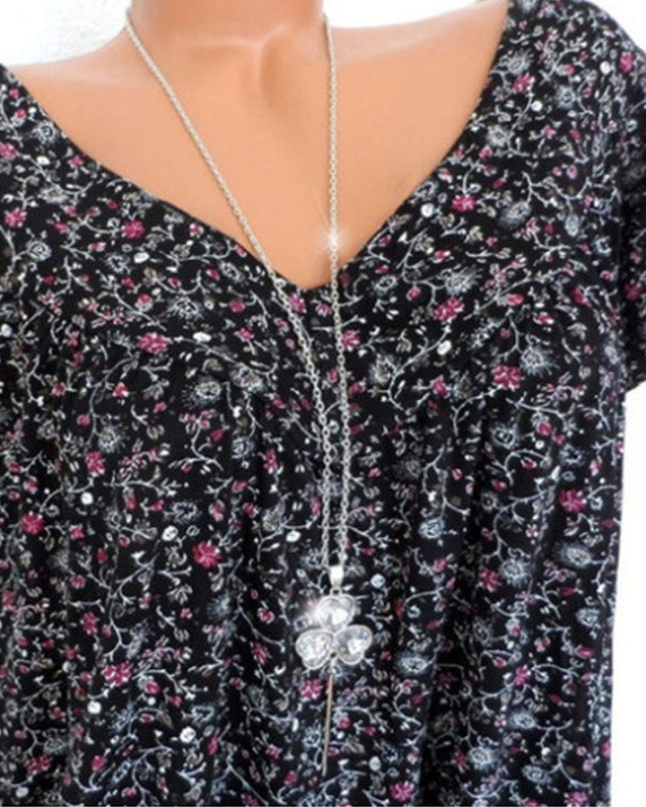 Mechi | Damen Bluse – Floraler Print, Eleganter V-Ausschnitt & Kurze Ärmel