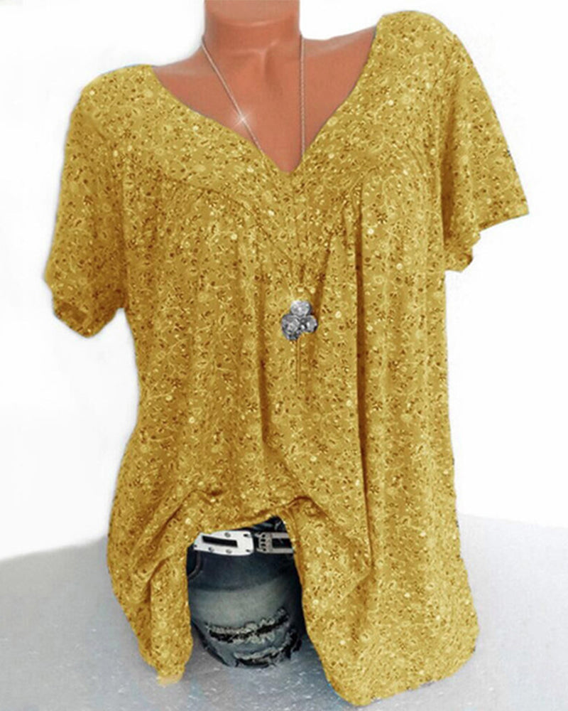 Mechi | Damen Bluse – Floraler Print, Eleganter V-Ausschnitt & Kurze Ärmel