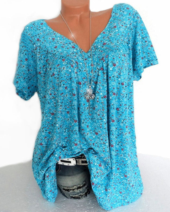 Mechi | Damen Bluse – Floraler Print, Eleganter V-Ausschnitt & Kurze Ärmel