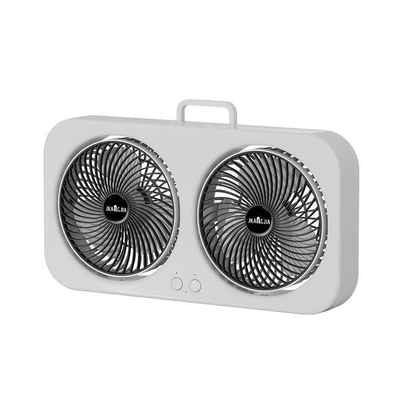 Doppelkopf-USB-Ventilator – 360°-Drehung dank zweier Motoren, starker und leiser Luftstrom, wiederaufladbar über USB-C für Zuhause und draußen