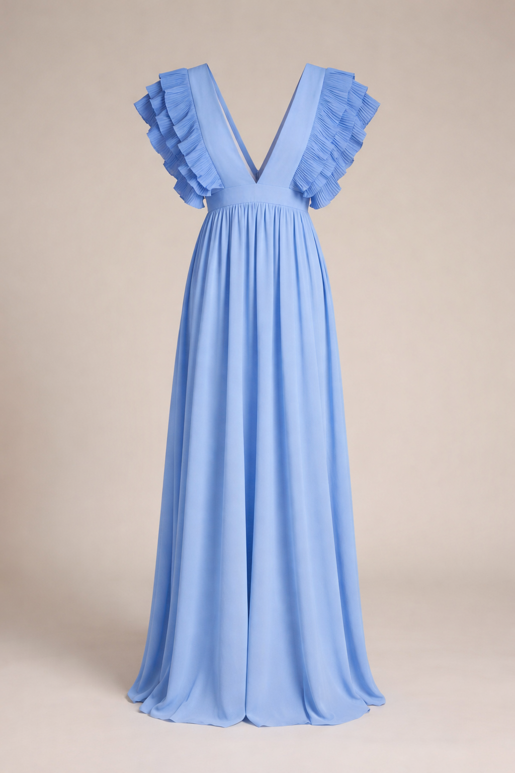 Zahara | Hochzeitsgastkleid für Damen - Maxikleid mit V-Ausschnitt und Rüschen