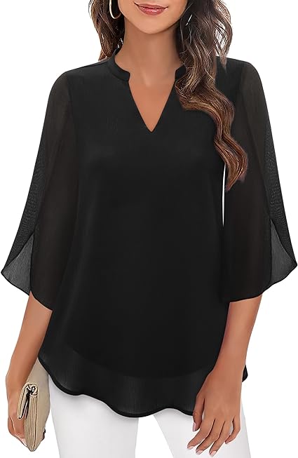 Bluse Dreiviertel Ärmel Fließender Stoff Formeller Stil