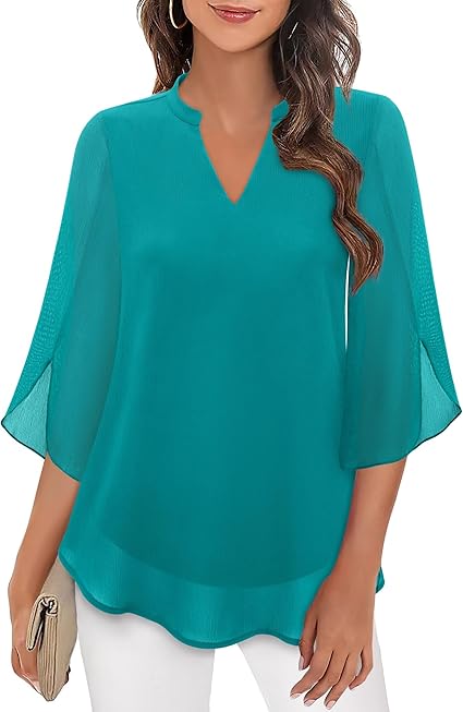 Bluse Dreiviertel Ärmel Fließender Stoff Formeller Stil