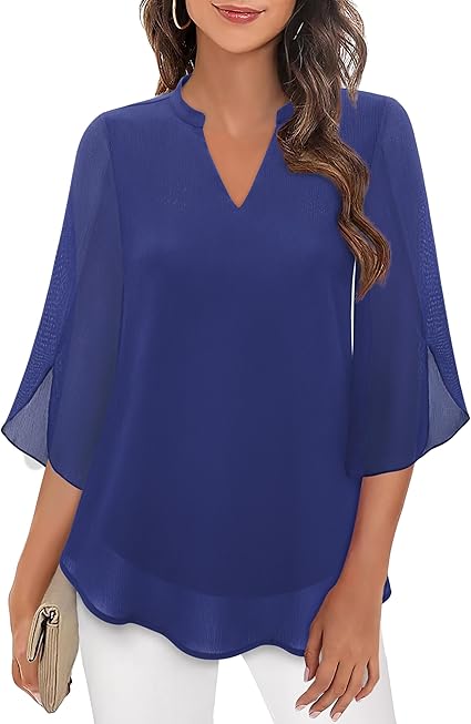 Bluse Dreiviertel Ärmel Fließender Stoff Formeller Stil