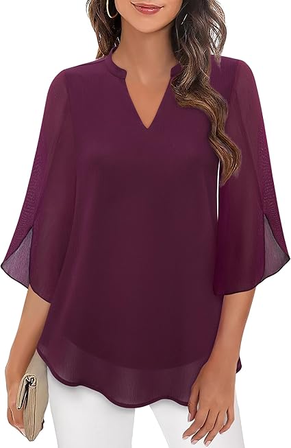 Bluse Dreiviertel Ärmel Fließender Stoff Formeller Stil