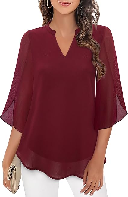 Bluse Dreiviertel Ärmel Fließender Stoff Formeller Stil