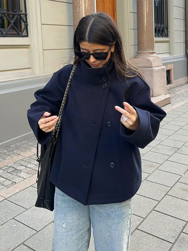 Doppelreihige Kurze Jacke Luxus Stil Warmes Material