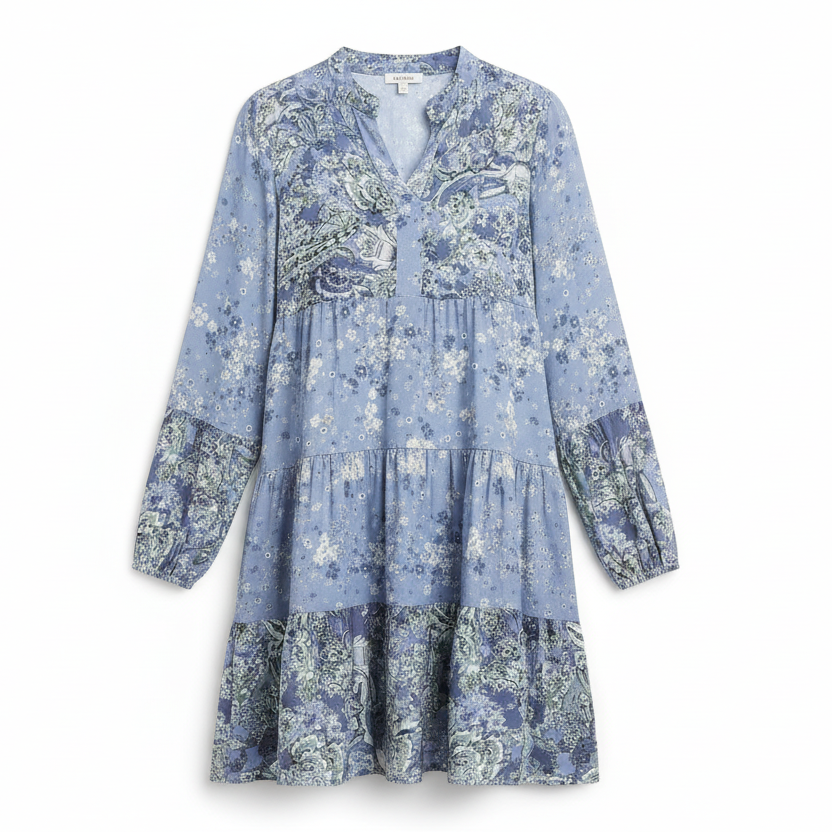 Estelle | Langärmelige Damenkleid mit durchgehendem Blumenprint