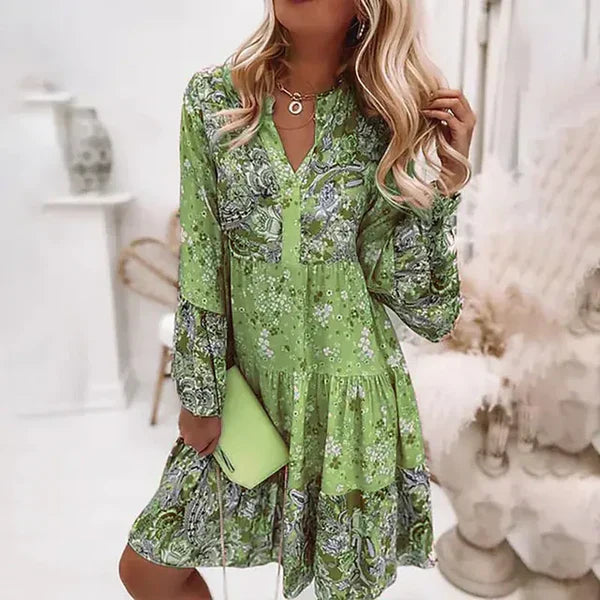 Estelle | Langärmelige Damenkleid mit durchgehendem Blumenprint