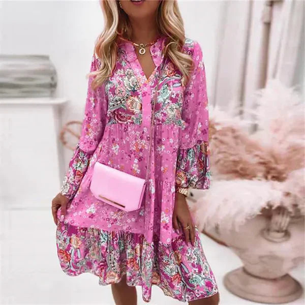 Estelle | Langärmelige Damenkleid mit durchgehendem Blumenprint