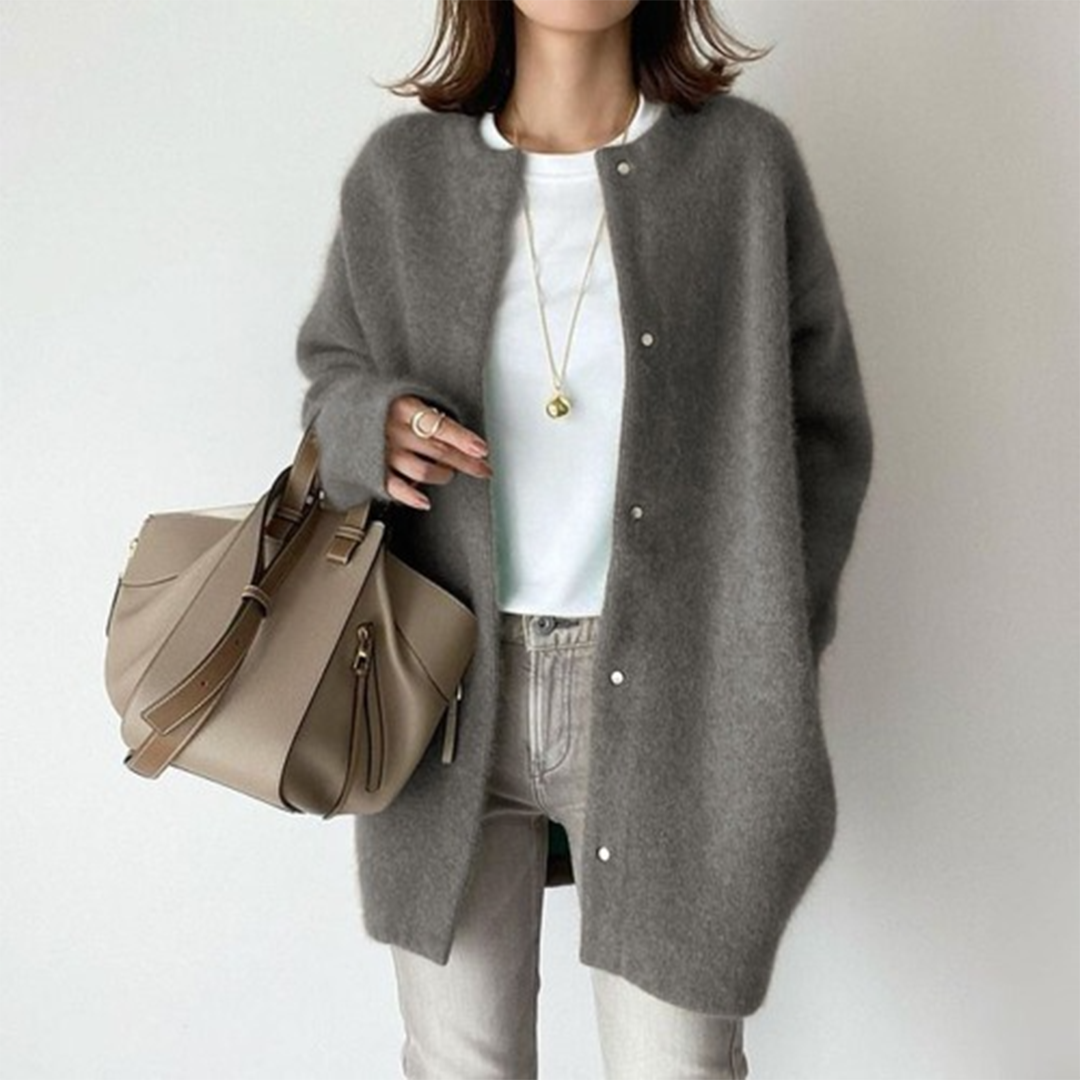 Raffinierte Strickjacke mit Stil Uni Rundhals Langarm