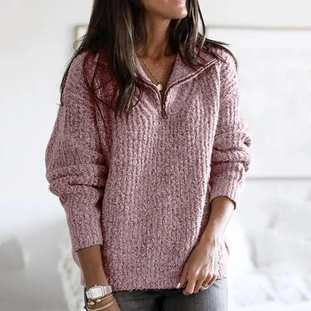 Damen Halb-Reißverschluss-Pullover Schnitt Lange Ärmel Reißverschluss-Detail