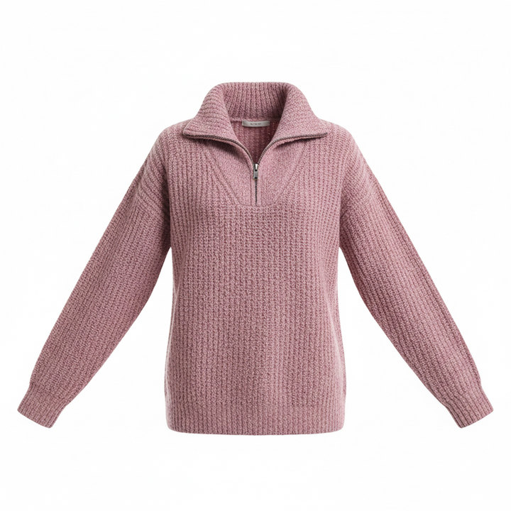 Damen Halb-Reißverschluss-Pullover Schnitt Lange Ärmel Reißverschluss-Detail
