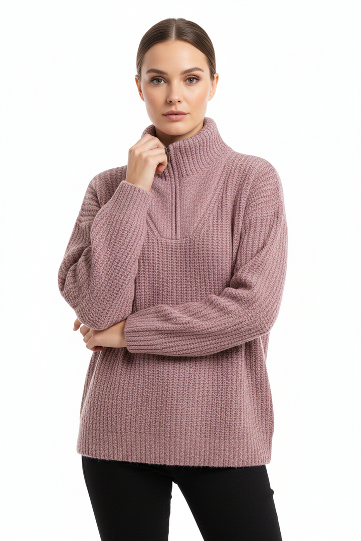 Damen Halb-Reißverschluss-Pullover Schnitt Lange Ärmel Reißverschluss-Detail