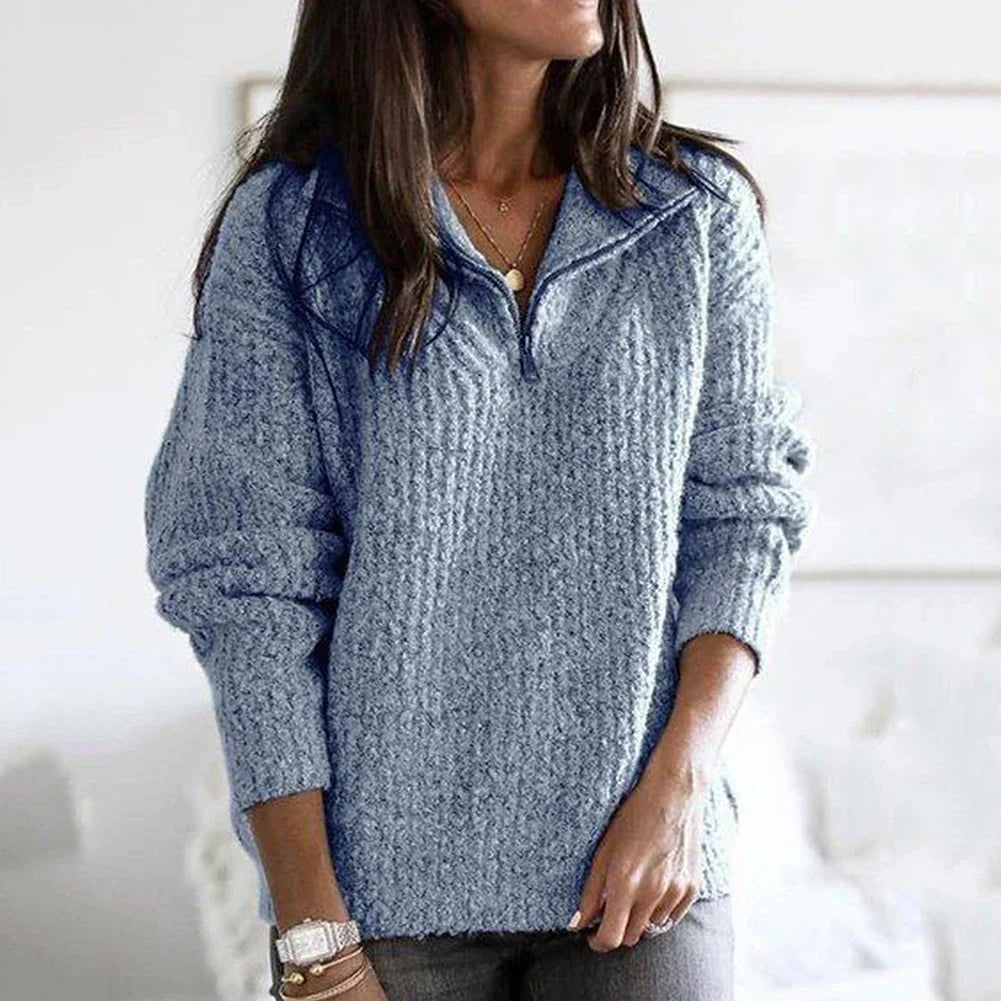 Damen Halb-Reißverschluss-Pullover Schnitt Lange Ärmel Reißverschluss-Detail