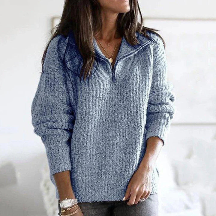 Damen Halb-Reißverschluss-Pullover Schnitt Lange Ärmel Reißverschluss-Detail