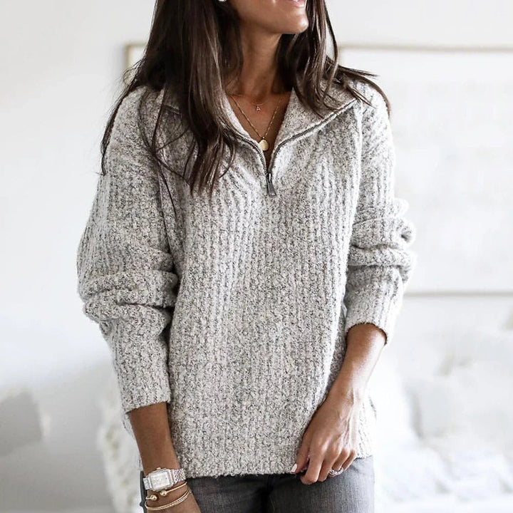 Damen Halb-Reißverschluss-Pullover Schnitt Lange Ärmel Reißverschluss-Detail