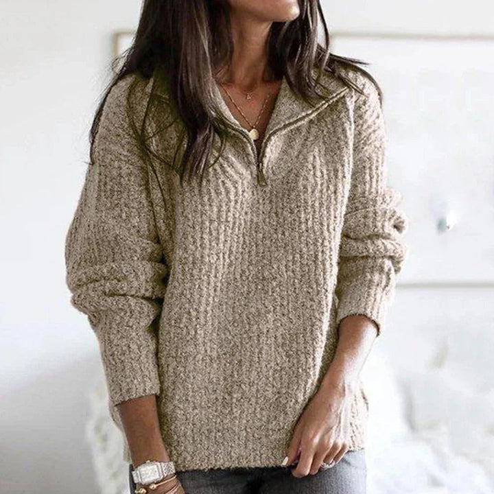 Damen Halb-Reißverschluss-Pullover Schnitt Lange Ärmel Reißverschluss-Detail