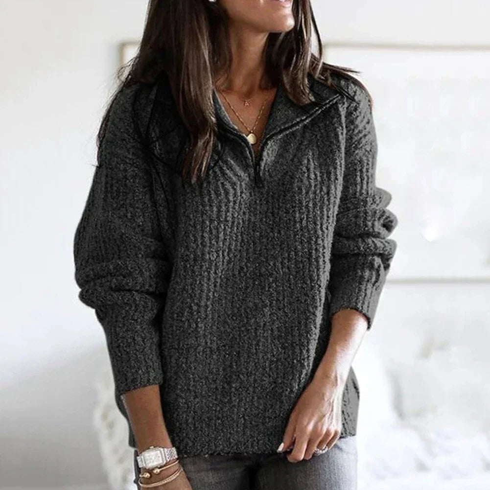 Damen Halb-Reißverschluss-Pullover Schnitt Lange Ärmel Reißverschluss-Detail