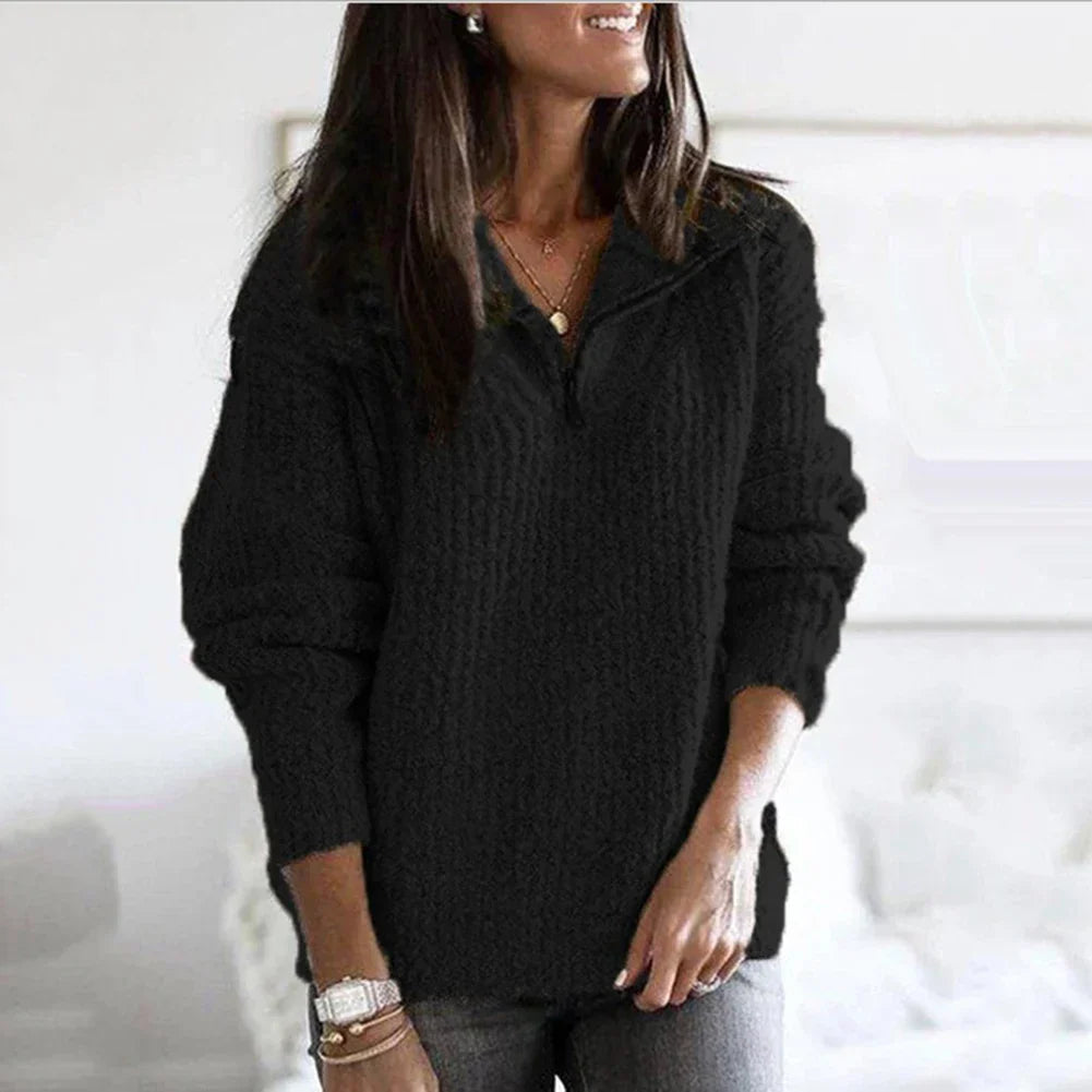 Damen Halb-Reißverschluss-Pullover Schnitt Lange Ärmel Reißverschluss-Detail