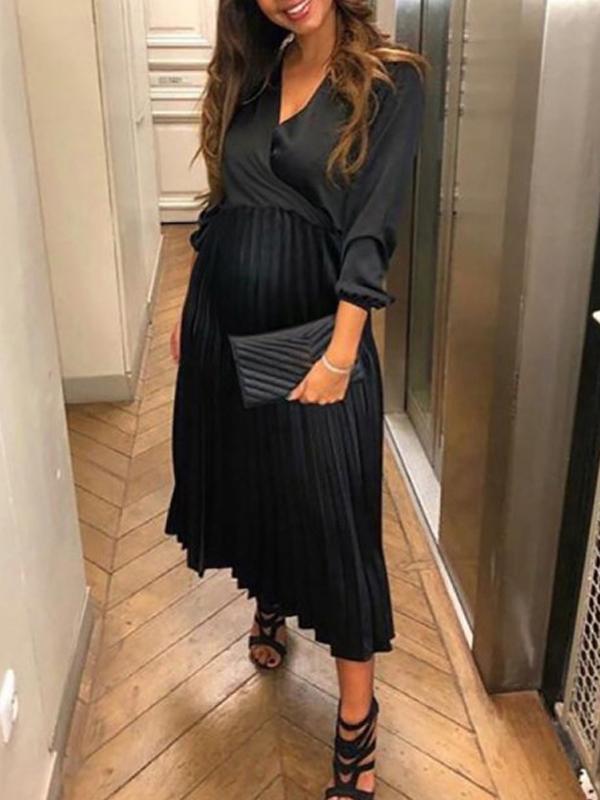 Luma | Damen Umstandskleid – Plissiertes Maxidesign, Elegantes Cocktail-Styling & Komfort-Passform