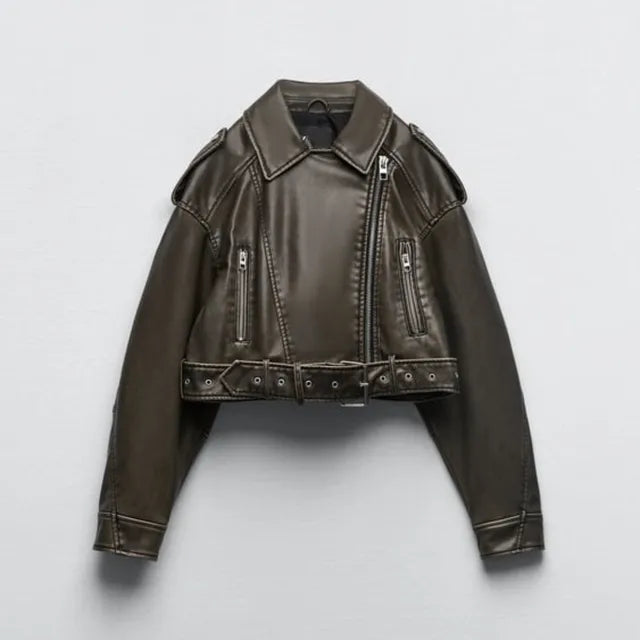 Damen Kurze Bikerjacke Moderne Übergangsjacke