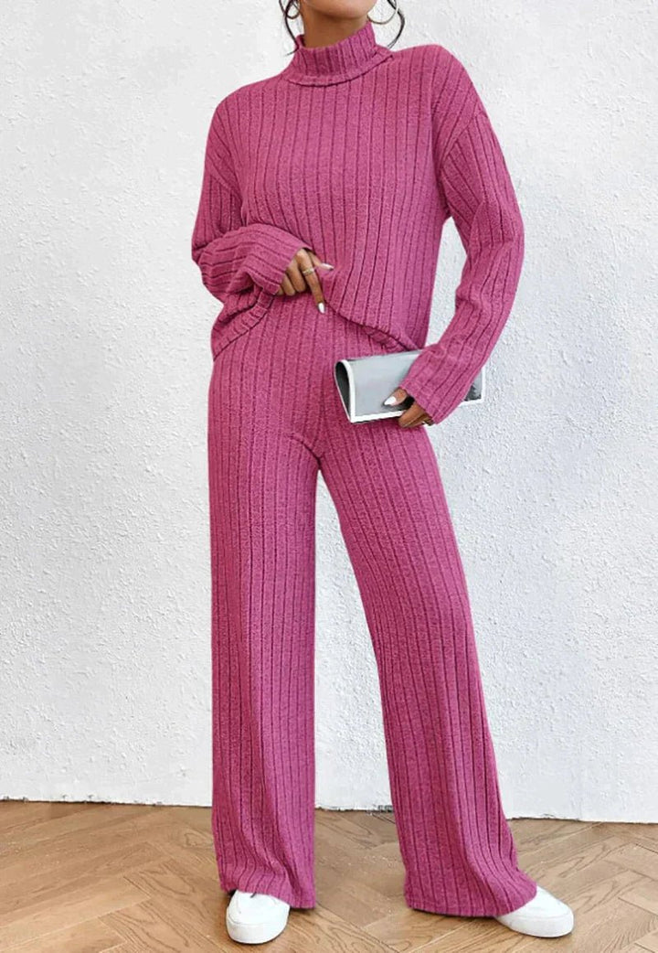 Damen Strick-Rollkragenpullover und Hosen Zweiteiler Set Müheloser Komfort