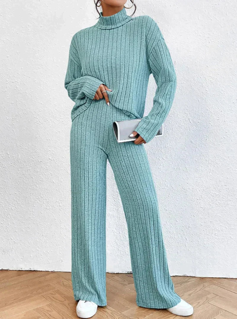 Damen Strick-Rollkragenpullover und Hosen Zweiteiler Set Müheloser Komfort