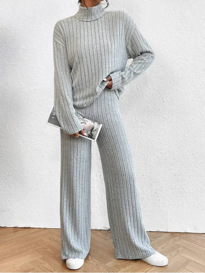 Damen Strick-Rollkragenpullover und Hosen Zweiteiler Set Müheloser Komfort