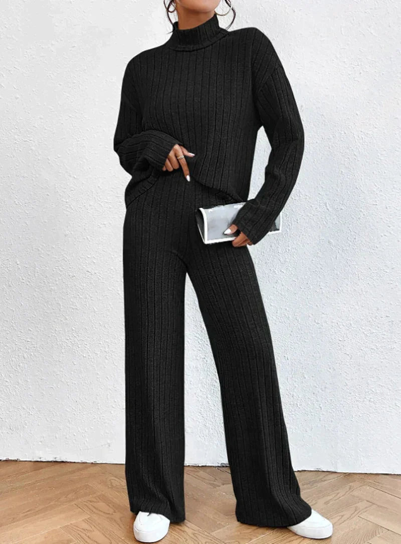 Damen Strick-Rollkragenpullover und Hosen Zweiteiler Set Müheloser Komfort