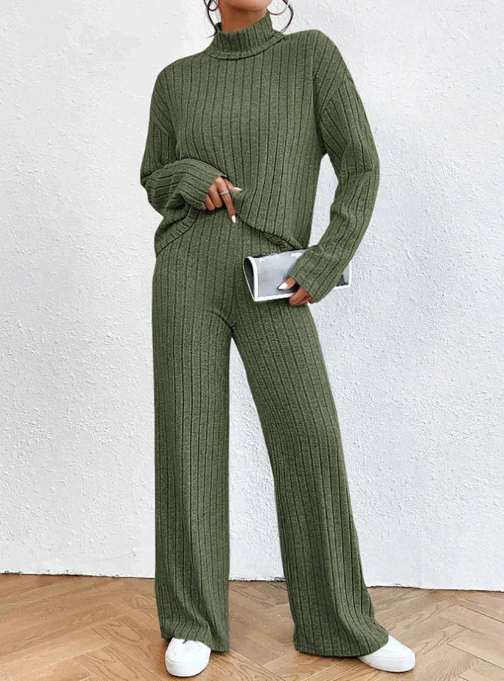Damen Strick-Rollkragenpullover und Hosen Zweiteiler Set Müheloser Komfort
