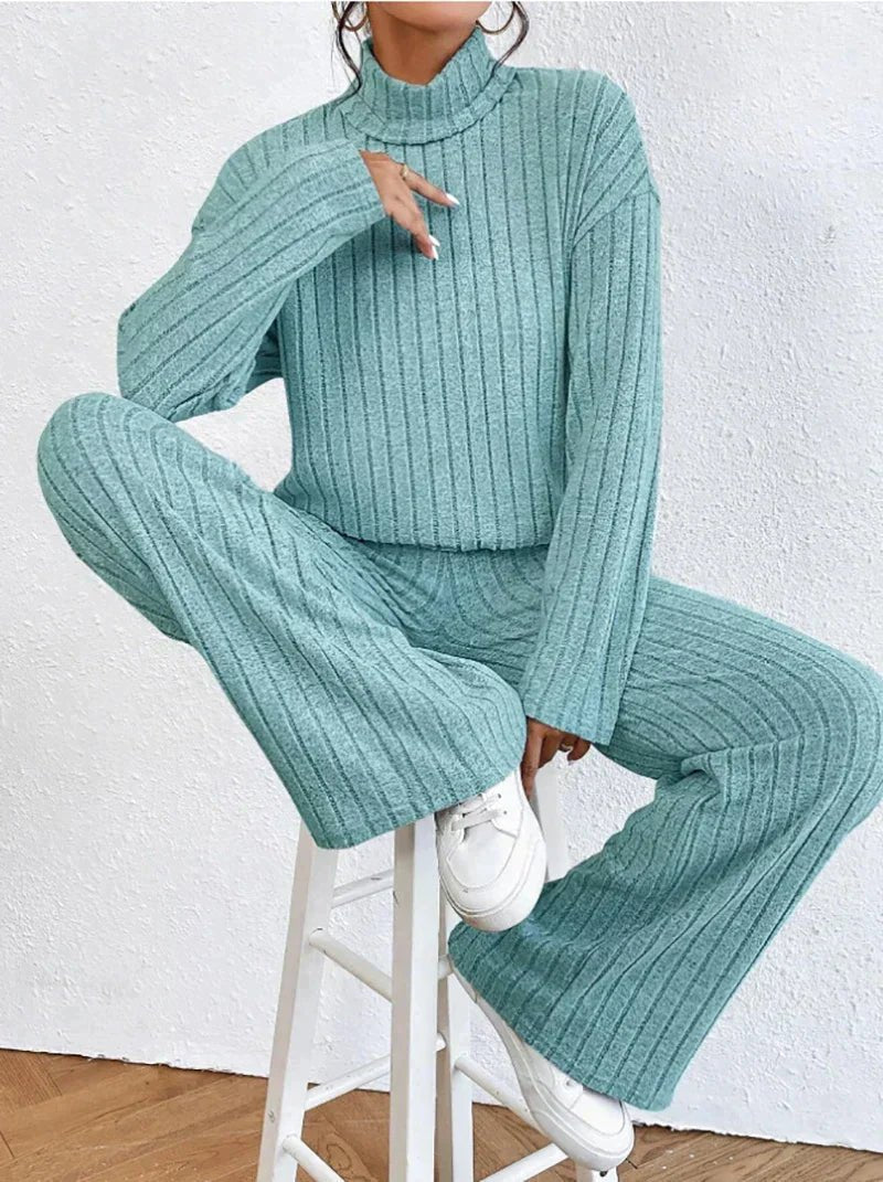 Damen Strick-Rollkragenpullover und Hosen Zweiteiler Set Müheloser Komfort