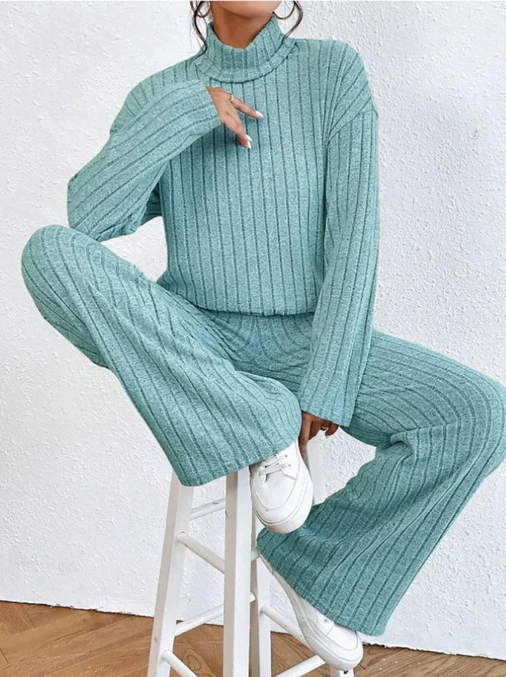 Damen Strick-Rollkragenpullover und Hosen Zweiteiler Set Müheloser Komfort