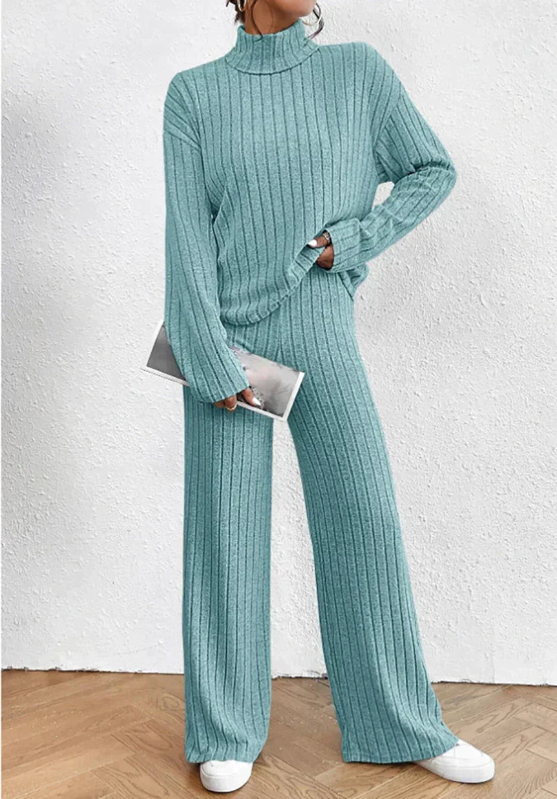Damen Strick-Rollkragenpullover und Hosen Zweiteiler Set Müheloser Komfort