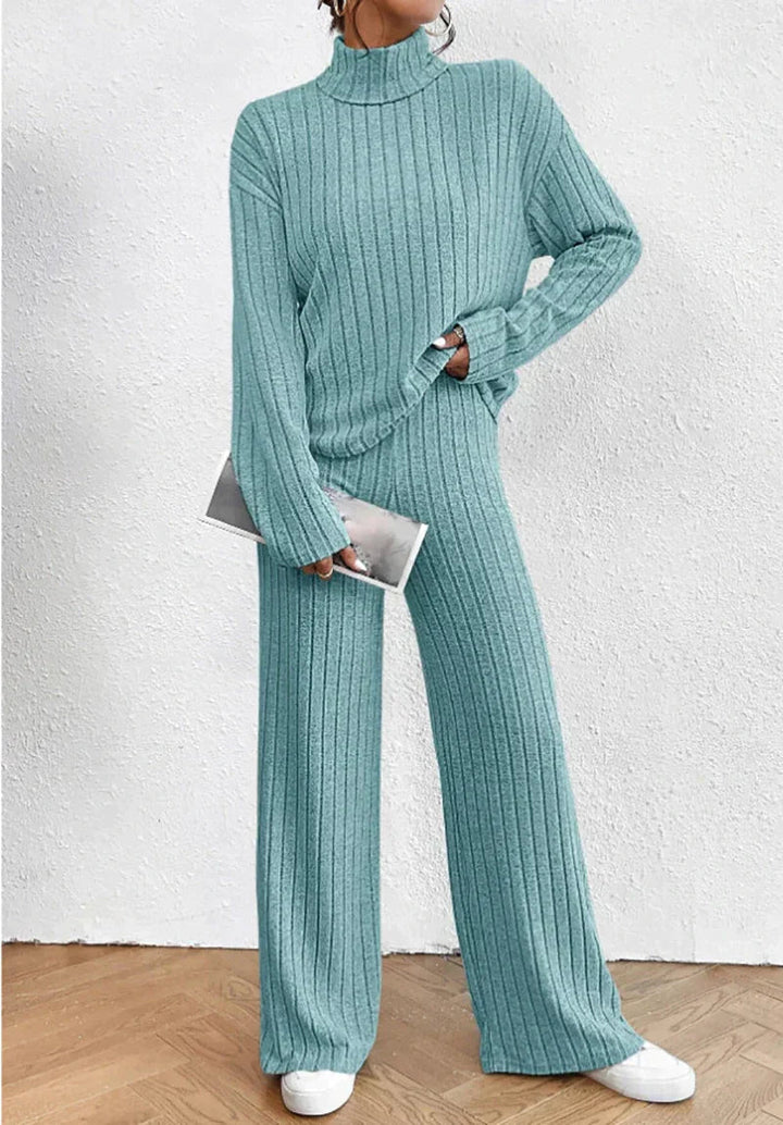 Damen Strick-Rollkragenpullover und Hosen Zweiteiler Set Müheloser Komfort