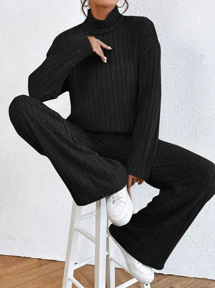 Damen Strick-Rollkragenpullover und Hosen Zweiteiler Set Müheloser Komfort