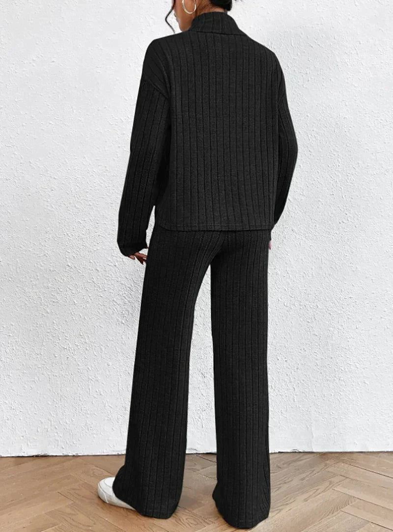 Damen Strick-Rollkragenpullover und Hosen Zweiteiler Set Müheloser Komfort