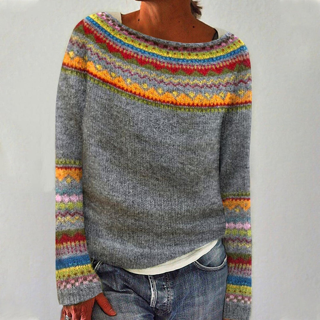 Herbstlicher Retro-Pullover Farbenfrohen Nordisch Inspirierten Design