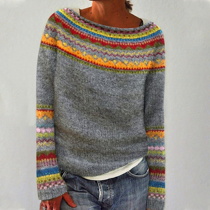 Herbstlicher Retro-Pullover Farbenfrohen Nordisch Inspirierten Design