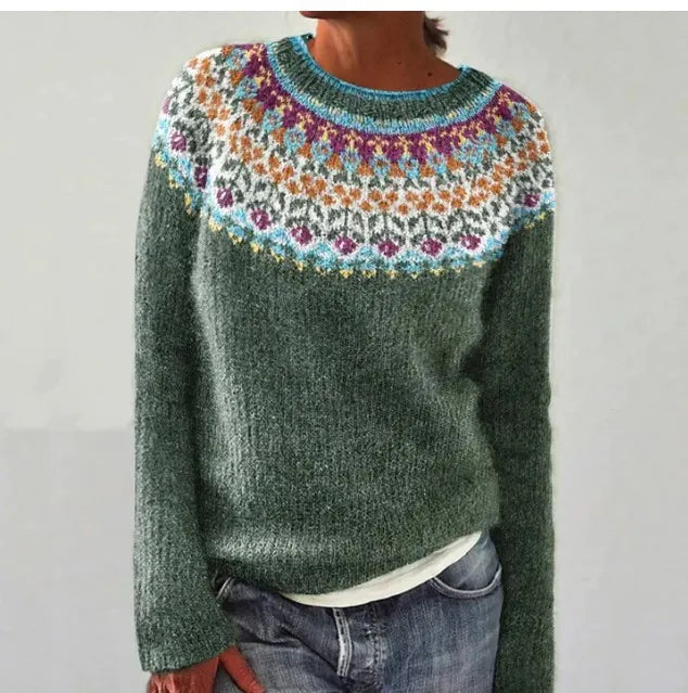 Herbstlicher Retro-Pullover Farbenfrohen Nordisch Inspirierten Design