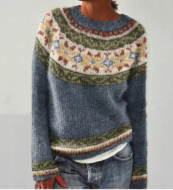 Herbstlicher Retro-Pullover Farbenfrohen Nordisch Inspirierten Design