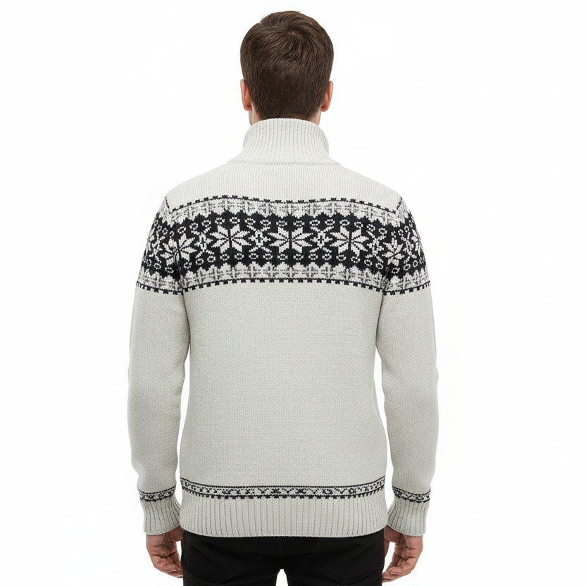 Herren Norweger Pulli Mit Reißverschluss Stehkragen Muster