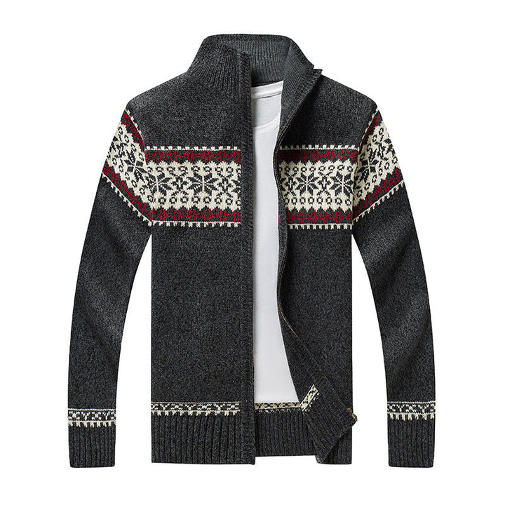 Herren Norweger Pulli Mit Reißverschluss Stehkragen Muster