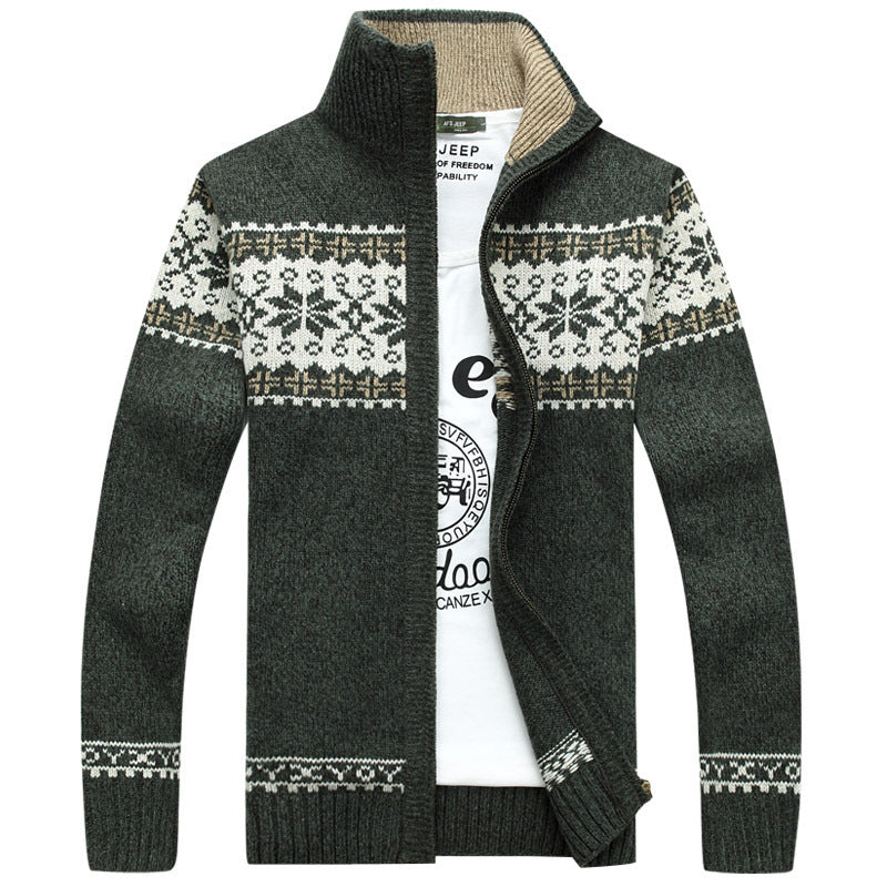 Herren Norweger Pulli Mit Reißverschluss Stehkragen Muster